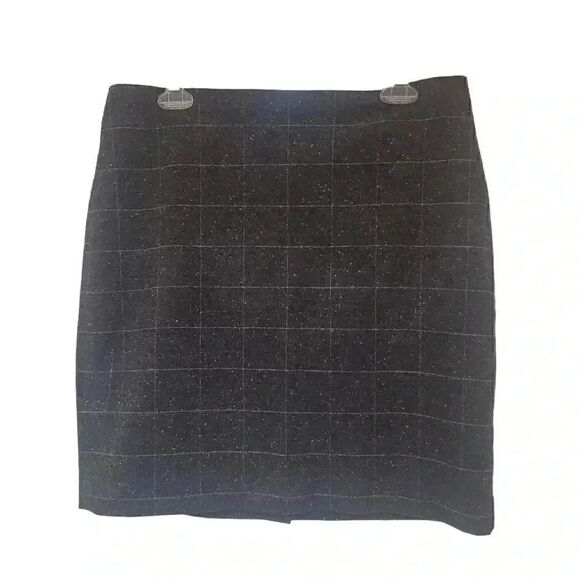 Banana Republic Women's Dark Gray Wool Blend Checked Lined Mini Skirt - Picture 1 of 6